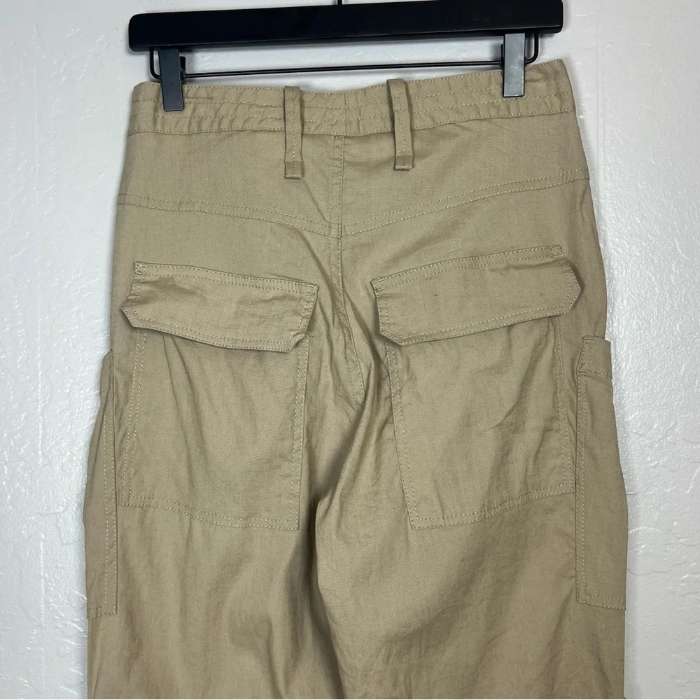 ZARA Women’s Size XS Khaki Linen ZW Collection Multi Pocketed Cargo Utility Pant
